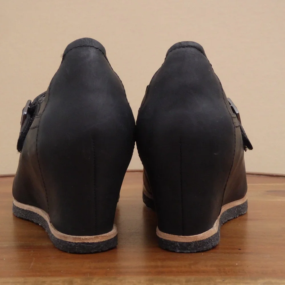 Earth Women Boden Wedge Mary Jane Shoes Black Leather Comfort 8B